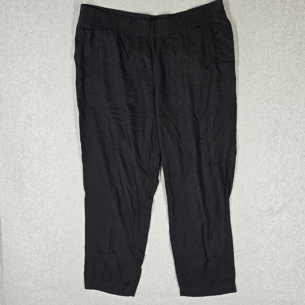Old Navy Women Pants‎ XL TALL Black Linen Rayon Capri High-Rise Straight 27"